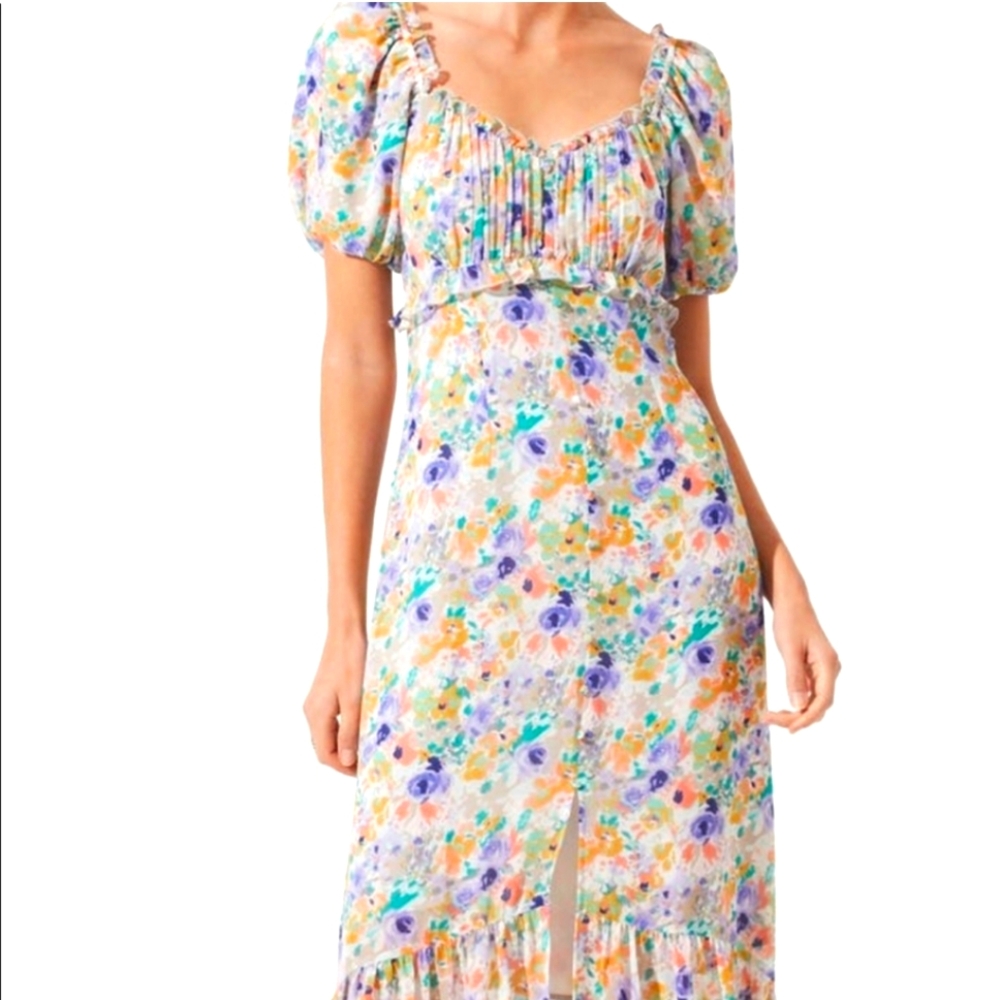Astr Floral Puff Sleeve Dress - Multicolor